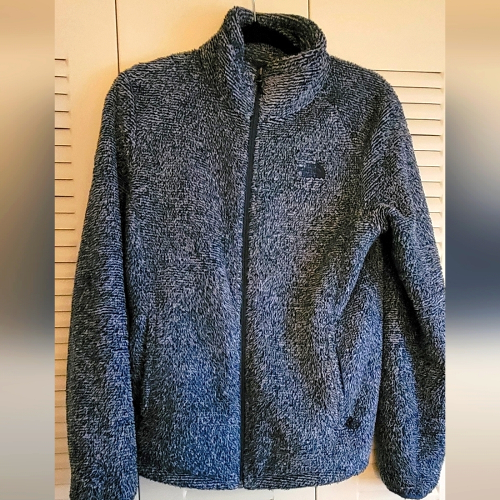The North Face Womens Jacket Medium Blue Fleece Full Zip Logo Zipped Pockets
